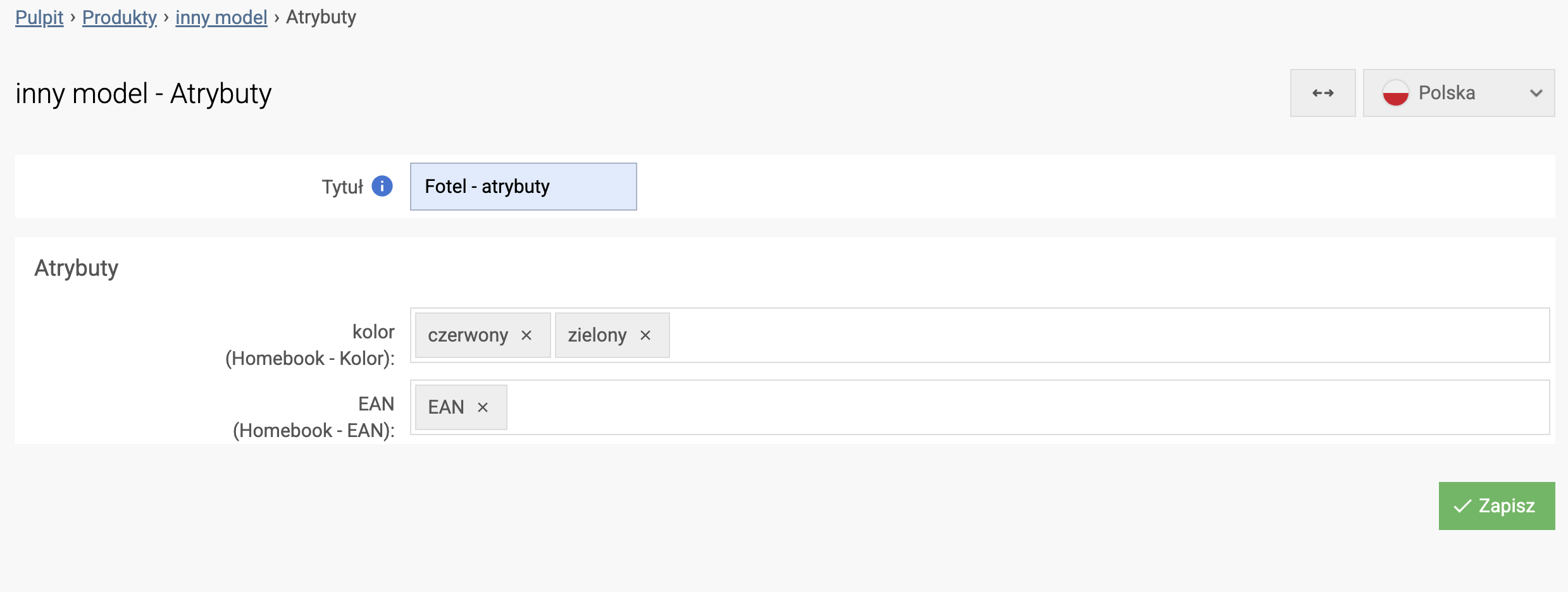 Konfiguruj atrybut dla Homebook